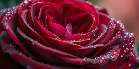 Stunning close-up of a velvety red rose, glistening with fresh dew drops, perfect for romantic occasions, elegant designs, and heartfelt messages of love and appreciation
