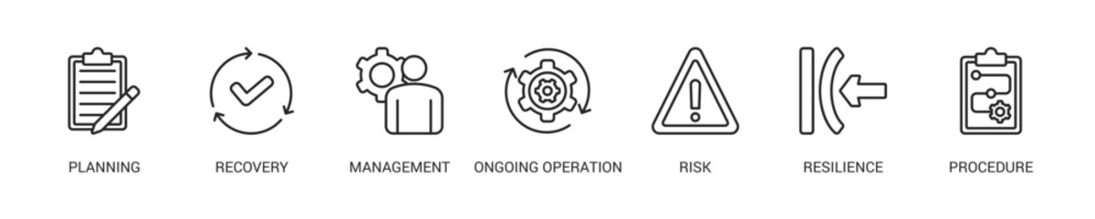 Business Continuity Line Icon Set For Web Banner. Vector Illustration Concept With Some Icons. Designed In Line Style