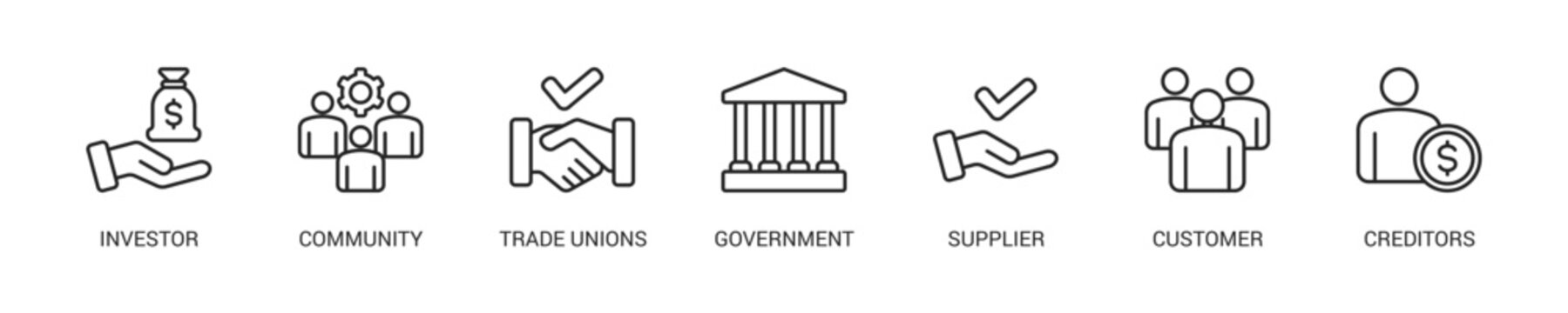 Stakeholder Line Icon Set For Web Banner. Vector Illustration Concept With Some Icons. Designed In Line Style