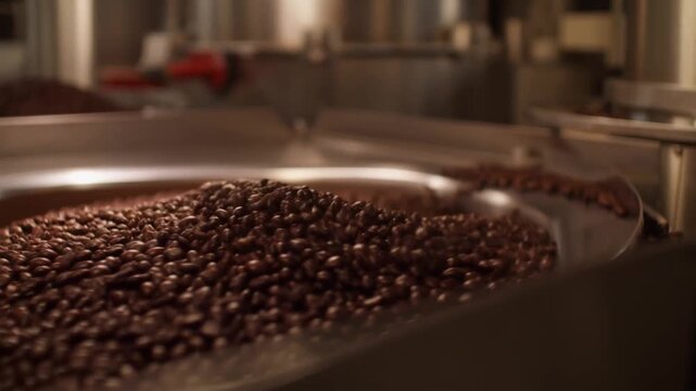 Coffee beans being processed in a modern roaster Stock Video