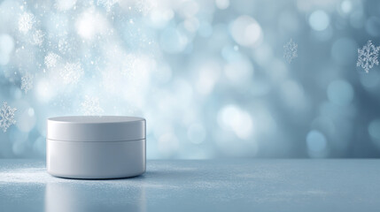 "Spacious background with soft blue lighting and subtle shadows, featuring a blurry spotlight—perfect for winter presentations, branding, cosmetics, and food products."
