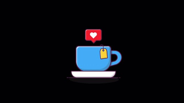 Animated Tea Cup with Heart Like. Favorite Drink Concept Video - Transparent