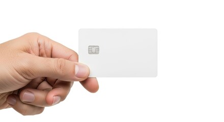 Hand Holding Blank White Credit Card with Chip, Debit card, Blank card, White card