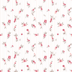 Flower pattern, ditsy floral seamless. Small little flower on stripe  background. wallpaper pattern. tiny wildflower, cottage core style, design for fashion, fabric, packaging, stationary, textile