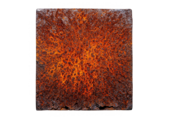 Square piece of rusty metal, showcasing texture and corrosion