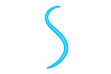 Curved blue neon light line creating an s-shape with glowing effect, abstract bright tube design on transparent background