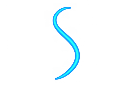 Curved blue neon light line creating an s-shape with glowing effect, abstract bright tube design on transparent background