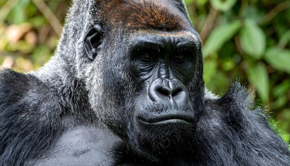 Obraz premium Portrait of a Majestic Gorilla in a Lush Green Forest.