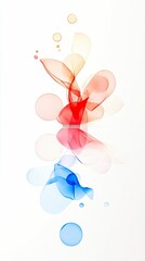 Fototapeta premium Translucent, flowing shapes in red and blue hues, resembling abstract organic forms and bubbles, are suspended against a clean white background.