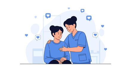 Compassionate Nurse Comforting Patient Illustrating Healthcare and Supportive Actions