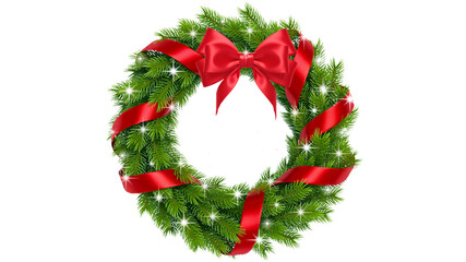 Elegant Christmas Wreath with Red Ribbon and Bow Transparent PNG