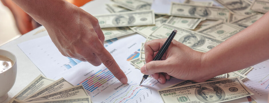 Banner Close up hands giving money bribe payment. Hands holding dollar bill bribery financial economy business people. Banner people corrupt illegal pay graft. Corruption bribe with copy space