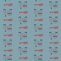 Colorful plumbing tools pattern on blue background