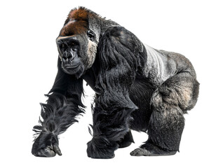 Gorilla walking, isolated on white background, transparent PNG
