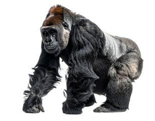 Gorilla walking, isolated on white background, transparent PNG