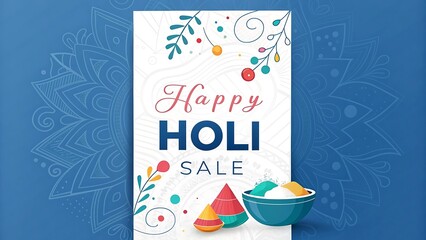 Holi Sale Bazaar Banner Vector Blue Background Minimal App Website