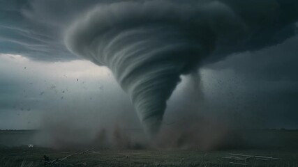Slow motion close up of rotating tornado funnel touching the ground - Powered by Adobe