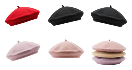 Colorful assortment of berets in soft pastel and bold hues