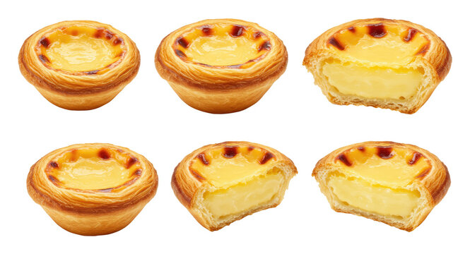 Six Portuguese custard tarts with flaky golden crusts and creamy filling - Powered by Adobe