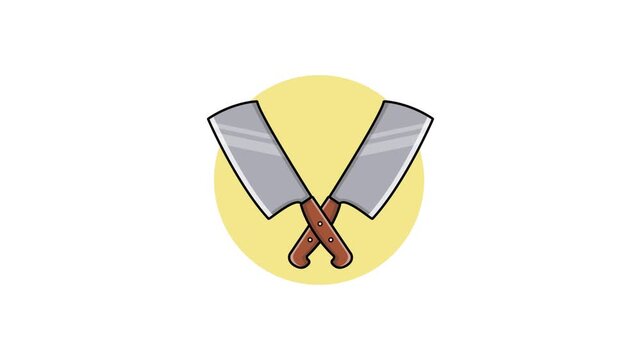 4k Meat Cleavers Knife. Kitchen Utensils Concept Animation Video