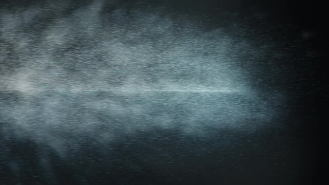 Particles from Comet in Deep Space with Ice Debris Flying Off into Black Background. Bright Center of Object Hurtling Through Galaxy. 3D Animation Rendering of 3i Atlas.
