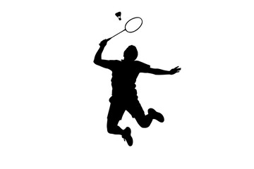 Young Male Athlete Playing Badminton – Dynamic Monochrome Vector