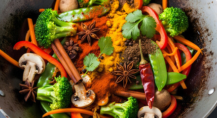 Vibrant Stir-Fry: A Colorful Medley of Vegetables and Spices.