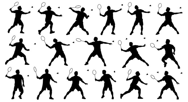 Male Badminton Player Hitting Shuttlecock &ndash; Minimalist Black and White Sports Vector