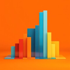 Colorful 3 d bar chart on orange background
