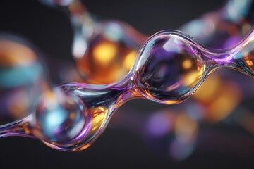 Abstract Molecular Chain - Luminous Refractive Bubbles Interconnected with Vibrant Bokeh.