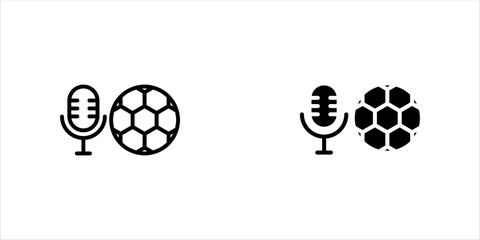 Microphone and soccer ball glyph icon. Sport Podcast. Vector isolated black illustration, eps10