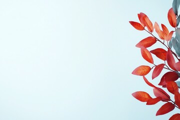 Autumn Leaves Branch with Red and Blue Tones on Light Background
