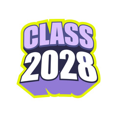 Class of 2028 with purple and yellow outline on white