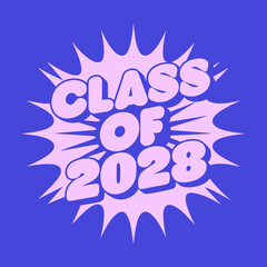 Class of 2028 in pastel pink on a purple background
