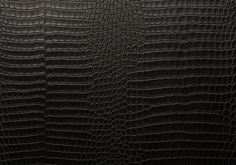 A closeup shot reveals the intricate texture and pattern of a dark, possibly reptilian, leather material