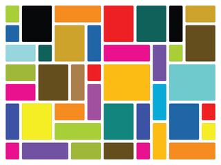 Colorful Rectangles Composition Geometric Mosaic Pattern Abstract Background with Rounded Edges and Modern Art Style Design