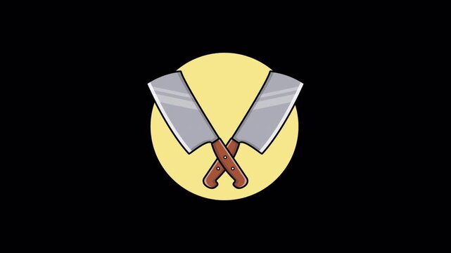 Meat Cleavers Knife. Kitchen Utensils Concept Animation Video - Transparent