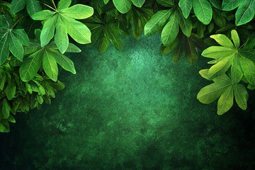 Green Leaves Frame Over Textured Backdrop Perfect for Creative Projects