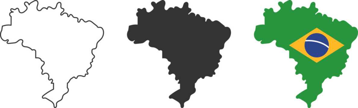 Outline silhouette and flag map of brazil