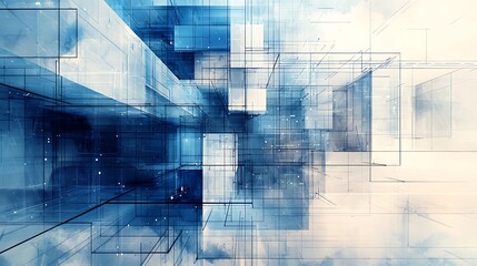 Abstract blueprint inspired artwork using intersecting lines and soft shading picture