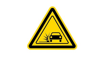 Hazard warning sign for loose gravel or stones on road car damage risk caution needed driving