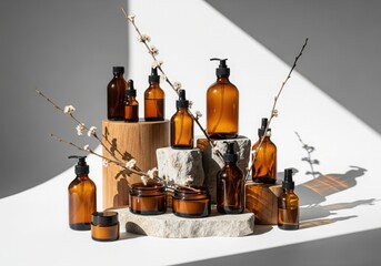 Amber glass bottles and jars for cosmetic products