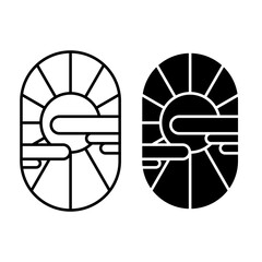 Vector graphic of sky theme oval shape emblem logo with line art style and bold style on white background