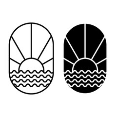 Vector graphic of an ocean theme oval shape emblem logo with line art style and bold style on a white background