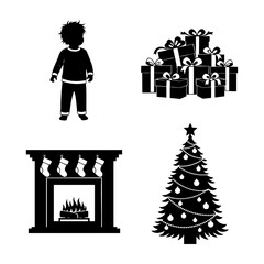 Christmas Morning Silhouette Child Gifts Fireplace Tree