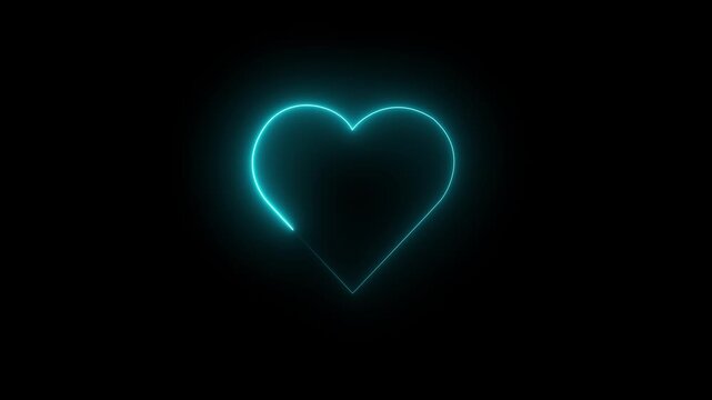 neon heart beat with love icon animation on a black background. Abstract glowing neon valentines love heart icon.