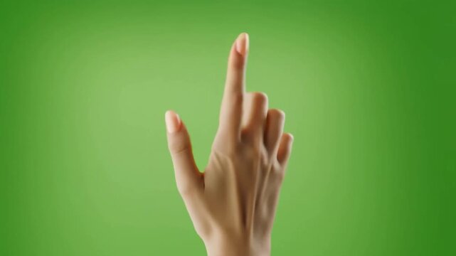 Hand gestures elegantly pointing towards a direction, set against a calm green background. The gestures suggest an act of interacting with digital elements or selecting objects. Stock Video