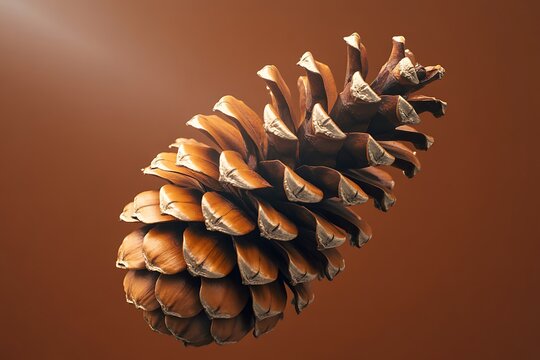 Close up of a detailed pine cone against a warm brown background
