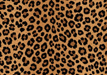 Detailed closeup of a classic leopard print pattern, showcasing the iconic spots and warm color tones of the animals fur