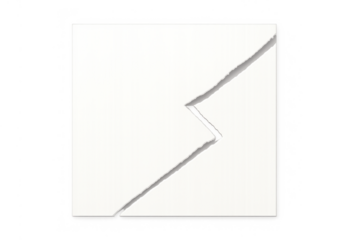 Torn white cardboard displaying a zig-zag rip, creating a break, crack, or bolt shape on transparent background